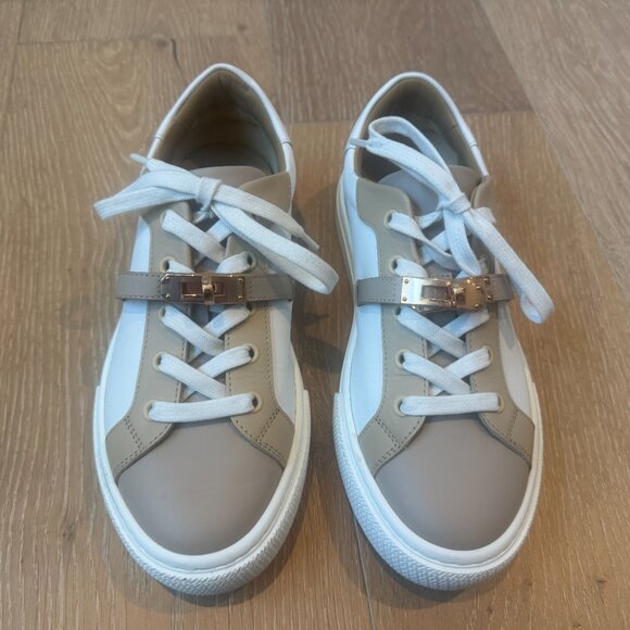 Hermes Calfskin Day Sneakers 38 Multicolor White 1641039  Auth Hermes Day Sneakers Multicolore/White Leather Rose Gold Hardware Womens 38